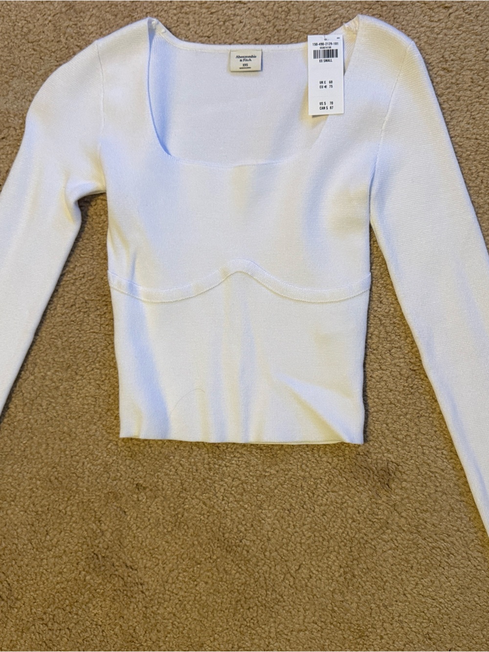 Abercrombie & Fitch White Long Sleeve Square Neck Top